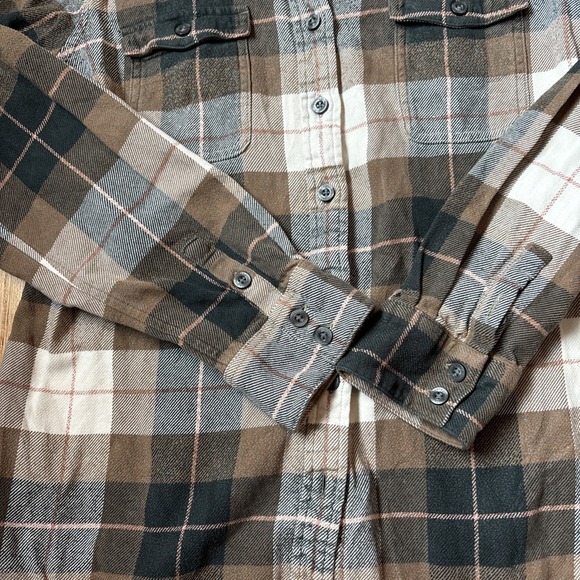 Patagonia Womens Fjord Flannel Shirt Sz 14 L Brown Pink Plaid Cotton Midweight - Picture 5 of 5